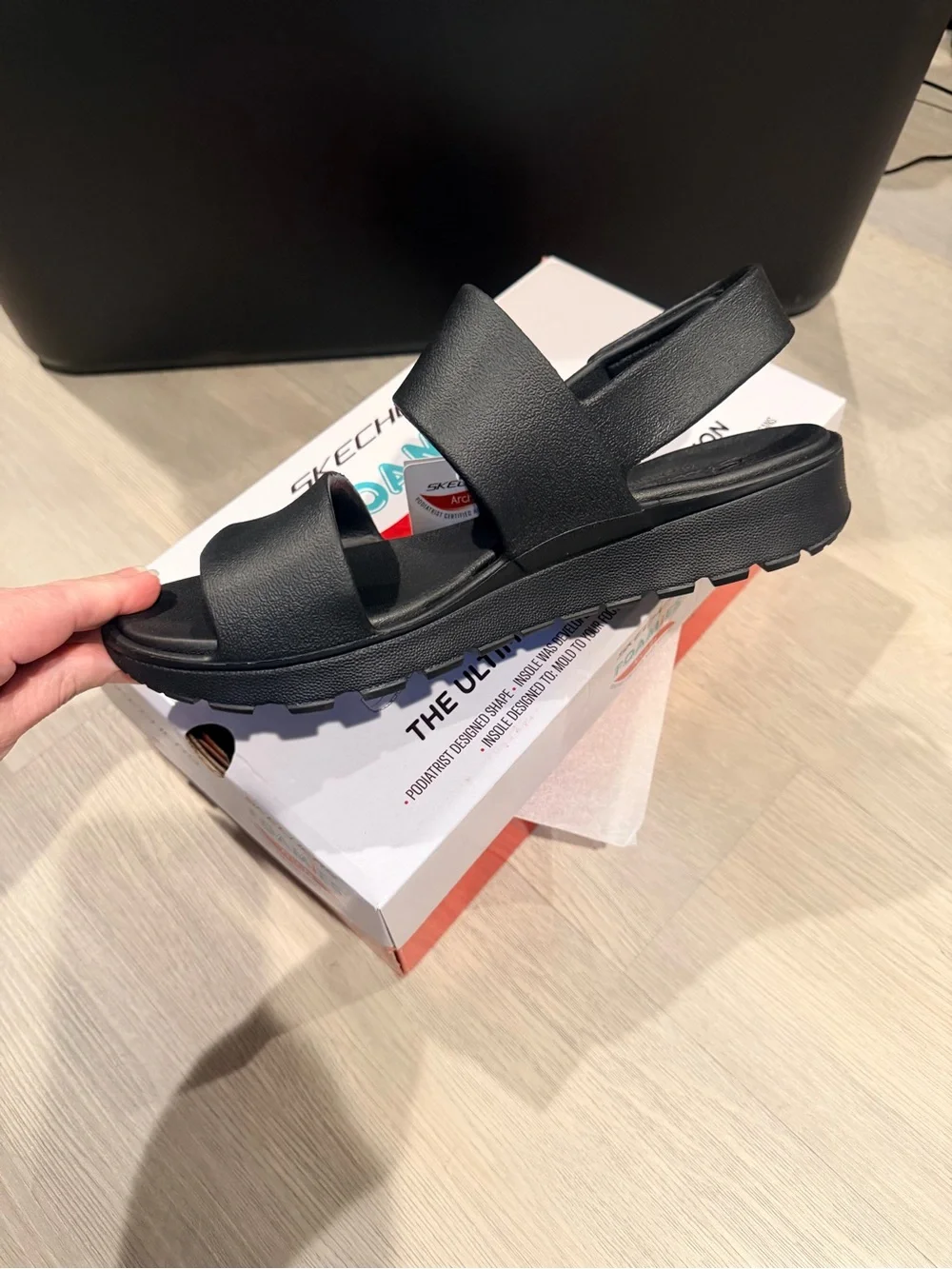 Skechers Black Double-Strap Slide Sandal Foamies Size 11 NWT